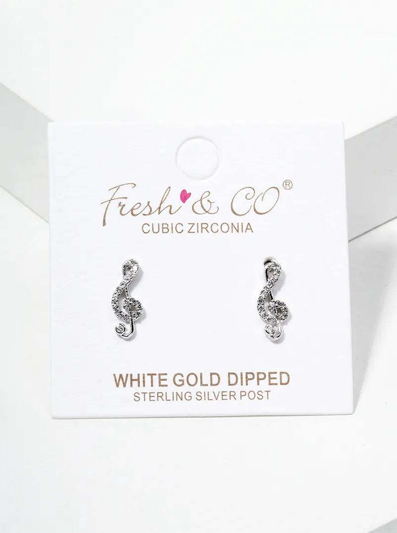 18K Gold Dipped Pearl CZ Pave Dainty Triangle Stud Earrings