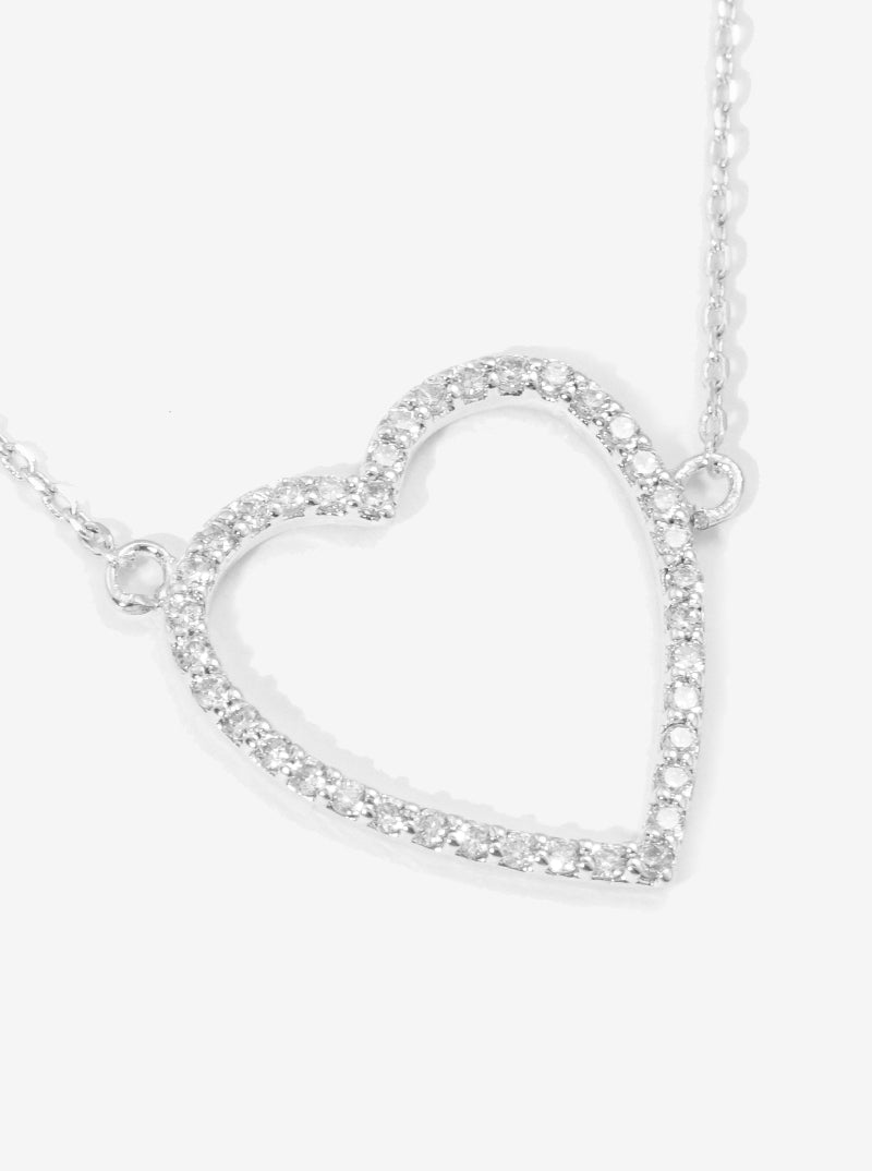 18K Gold Dipped CZ Pave Heart Pendant Necklace