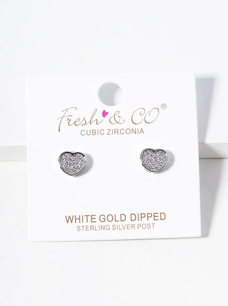 18K Gold Dipped CZ Pave Heart Post Stud Earrings