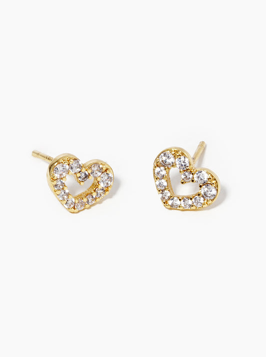 18K Gold Dipped CZ Pave 4mm Heart Post Stud Earrings