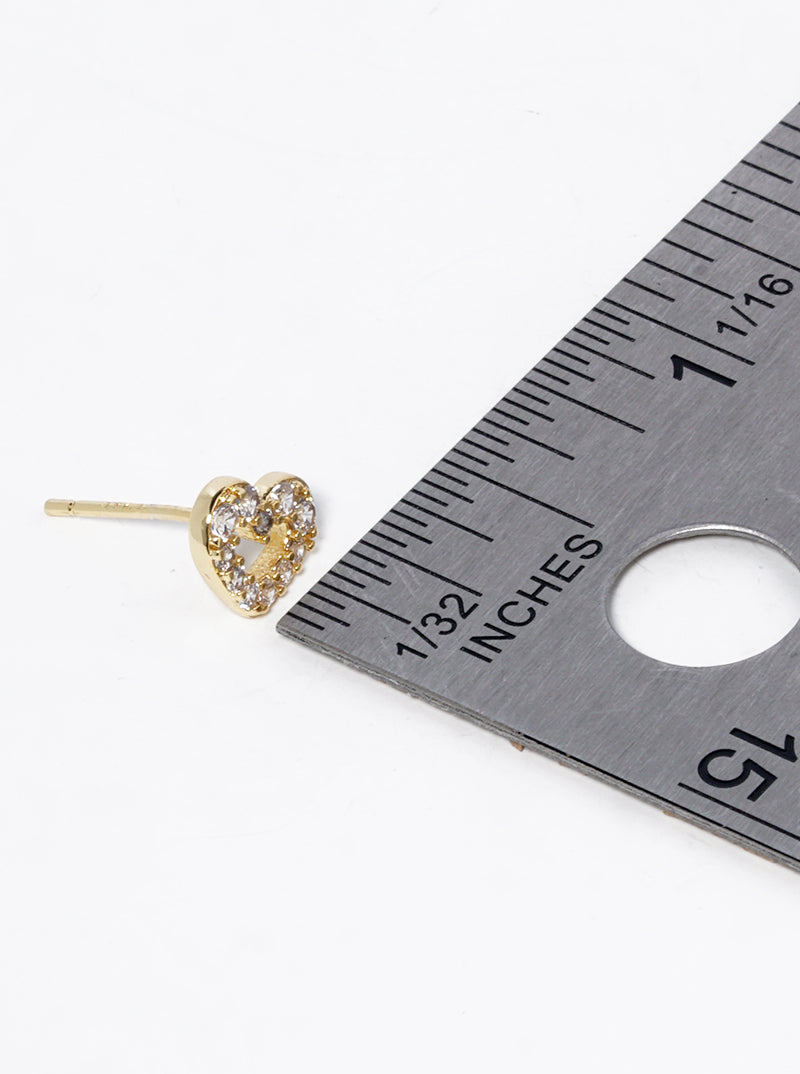 18K Gold Dipped CZ Pave Heart Post Stud Earrings