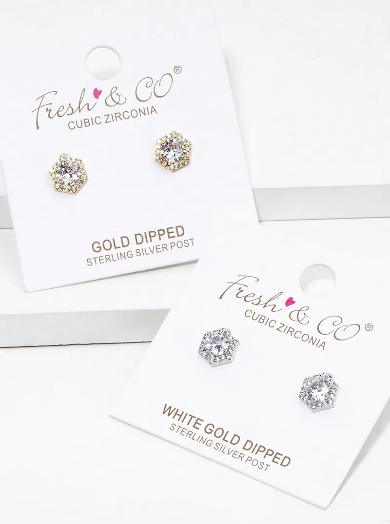 18K Gold Dipped CZ Pave Square Post Stud Earrings