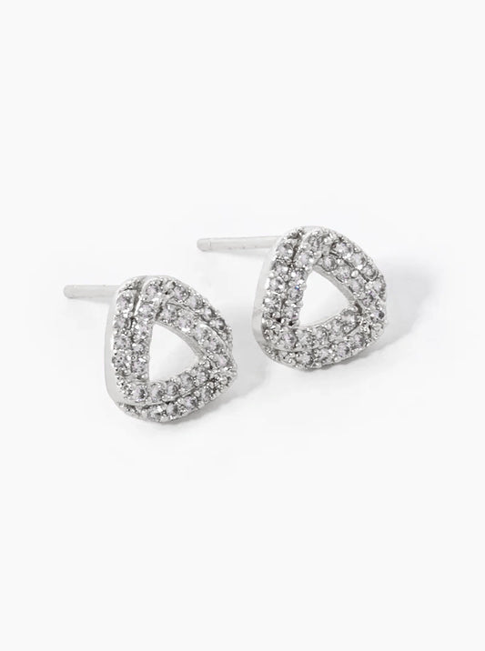 18K Gold Dipped CZ Pave Impossible Triangle Stud Earrings