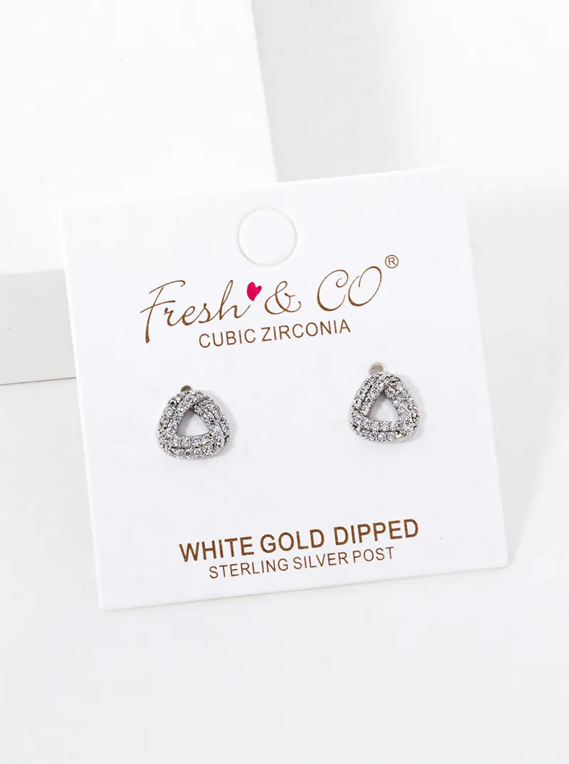 18K Gold Dipped CZ Pave Impossible Triangle Stud Earrings