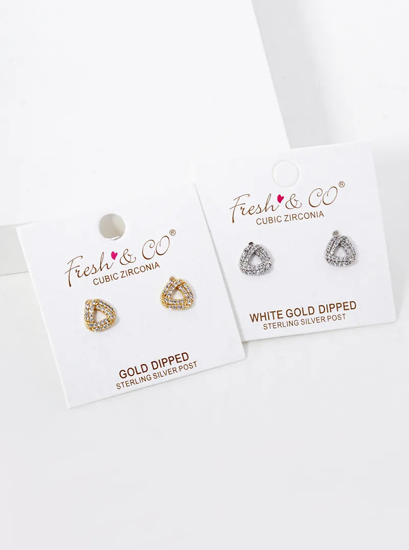 18K Gold Dipped CZ Pave Impossible Triangle Stud Earrings
