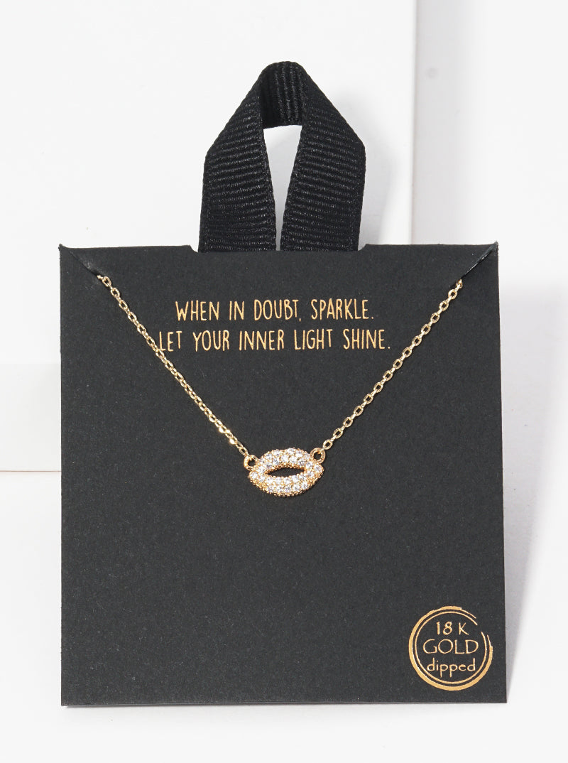18K Gold Dipped CZ Pave Lips Pendant Necklace