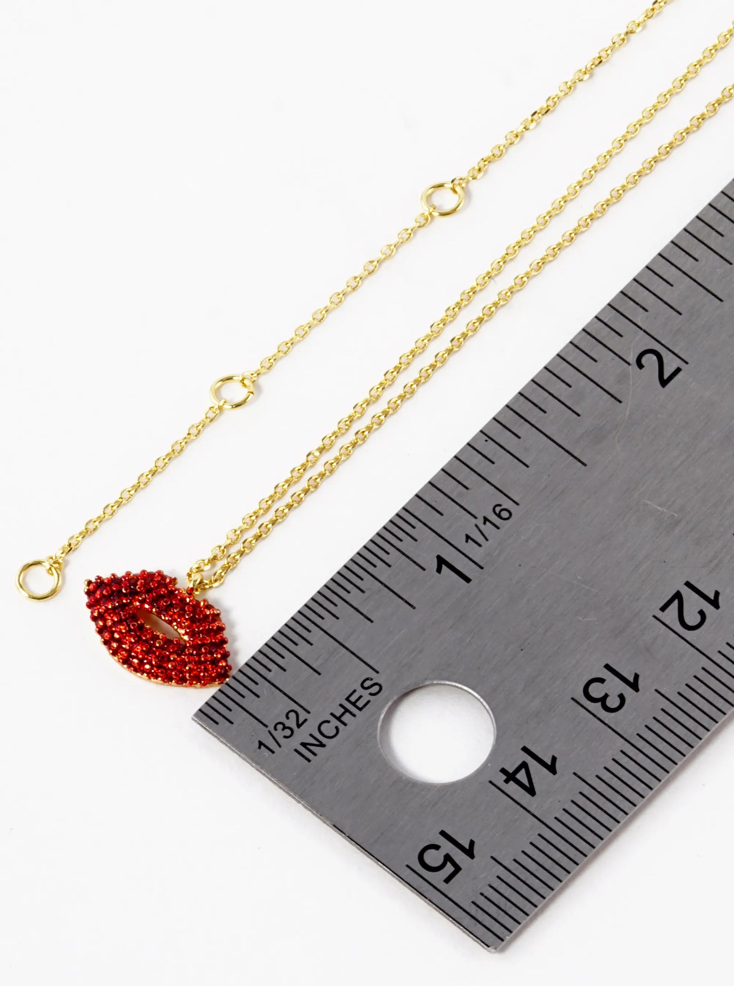 18K Gold Dipped CZ Pave Lips Pendant Necklace