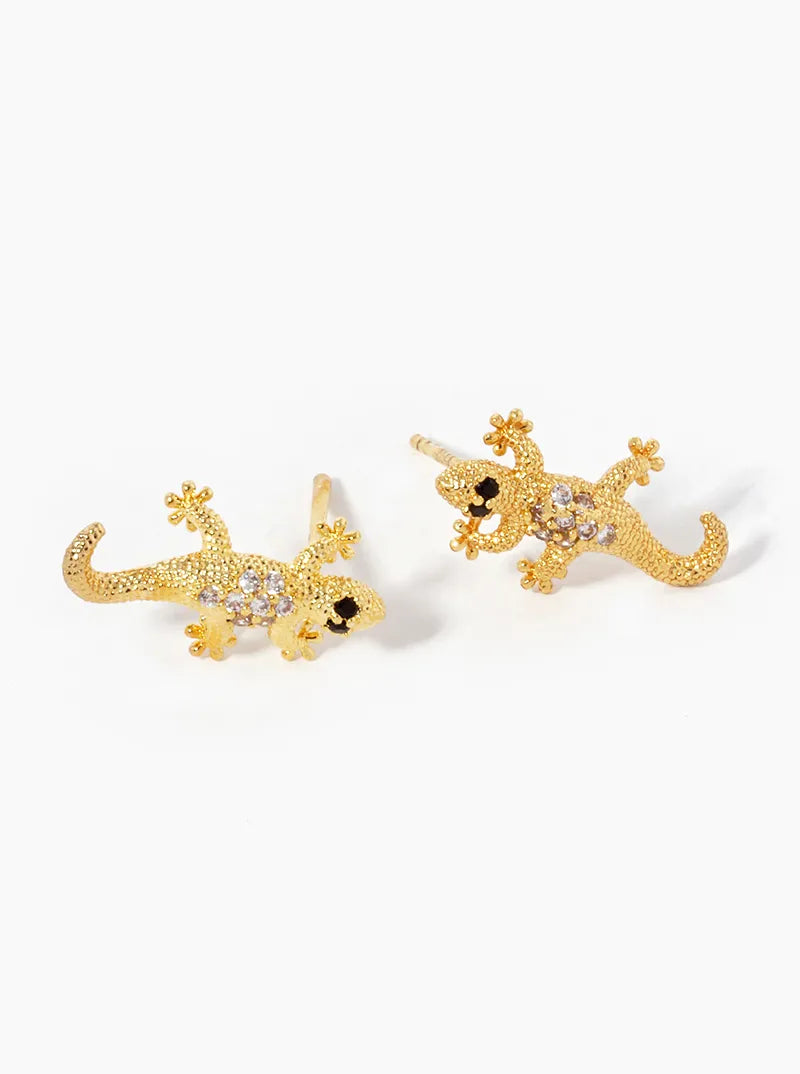 18K-Gold-Dipped CZ Pave Lizard Stud Earrings