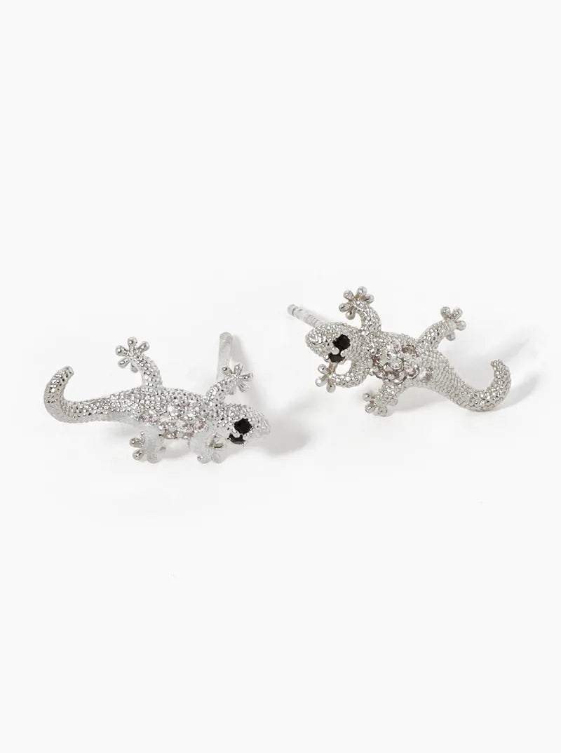 18K-Gold-Dipped CZ Pave Lizard Stud Earrings