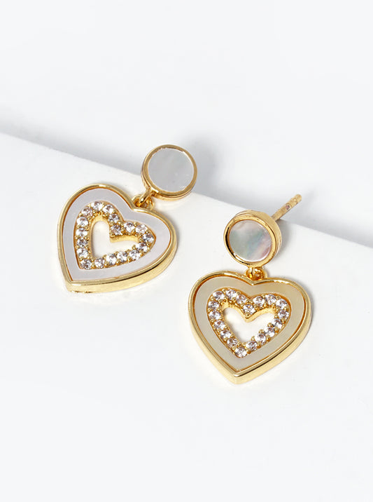 White Gold Dipped CZ Pave Circle Drop Post Earrings