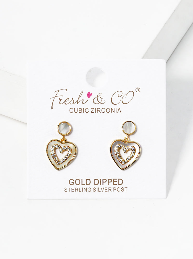 White Gold Dipped CZ Pave Circle Drop Post Earrings