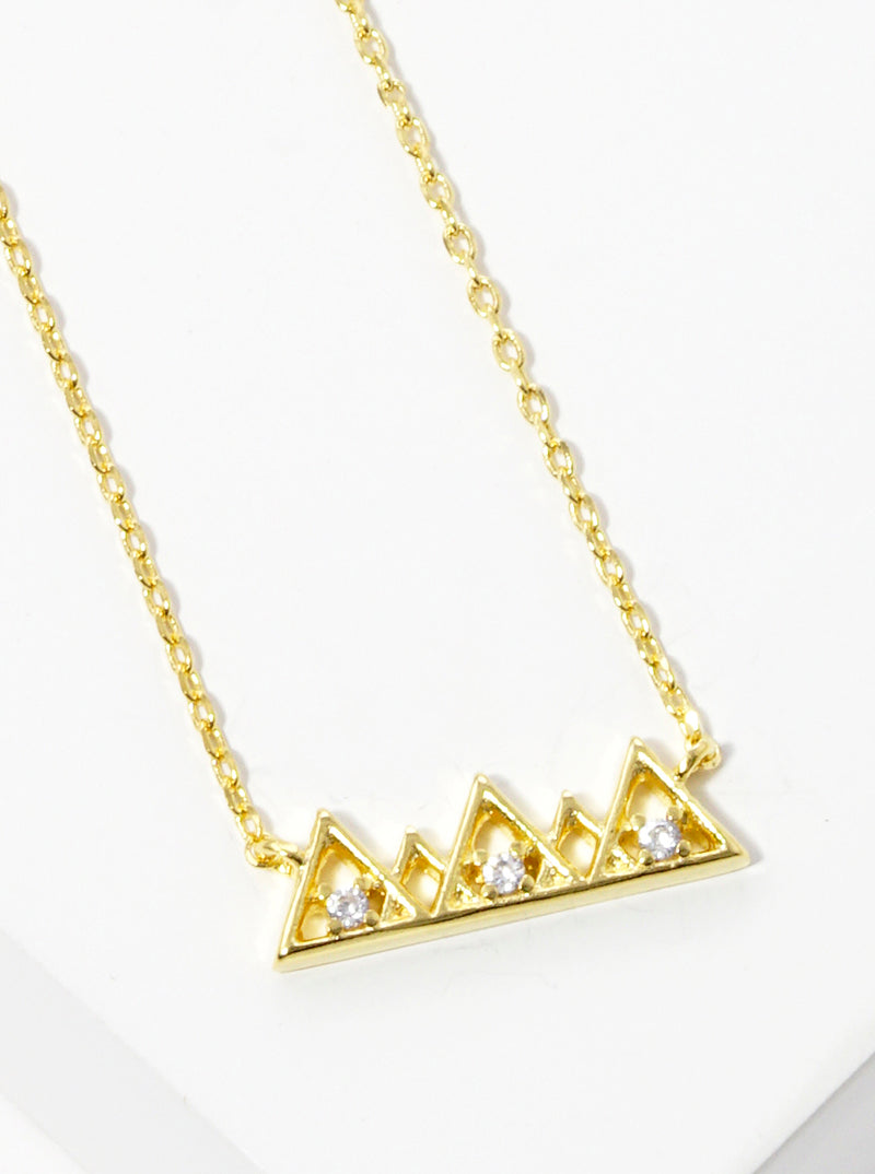 18K Gold Dipped CZ Pave Mountain Pendant Necklace