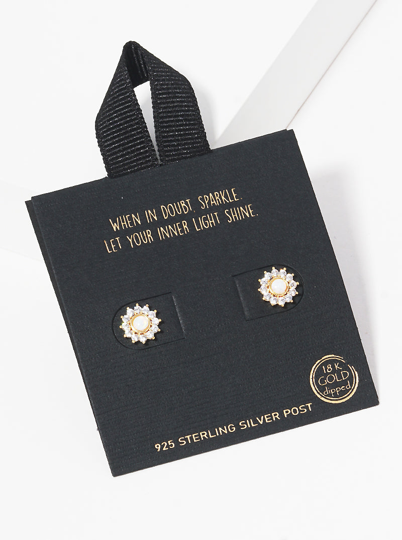 18K Gold Dipped CZ Pave Opal Flower Post Stud Earrings