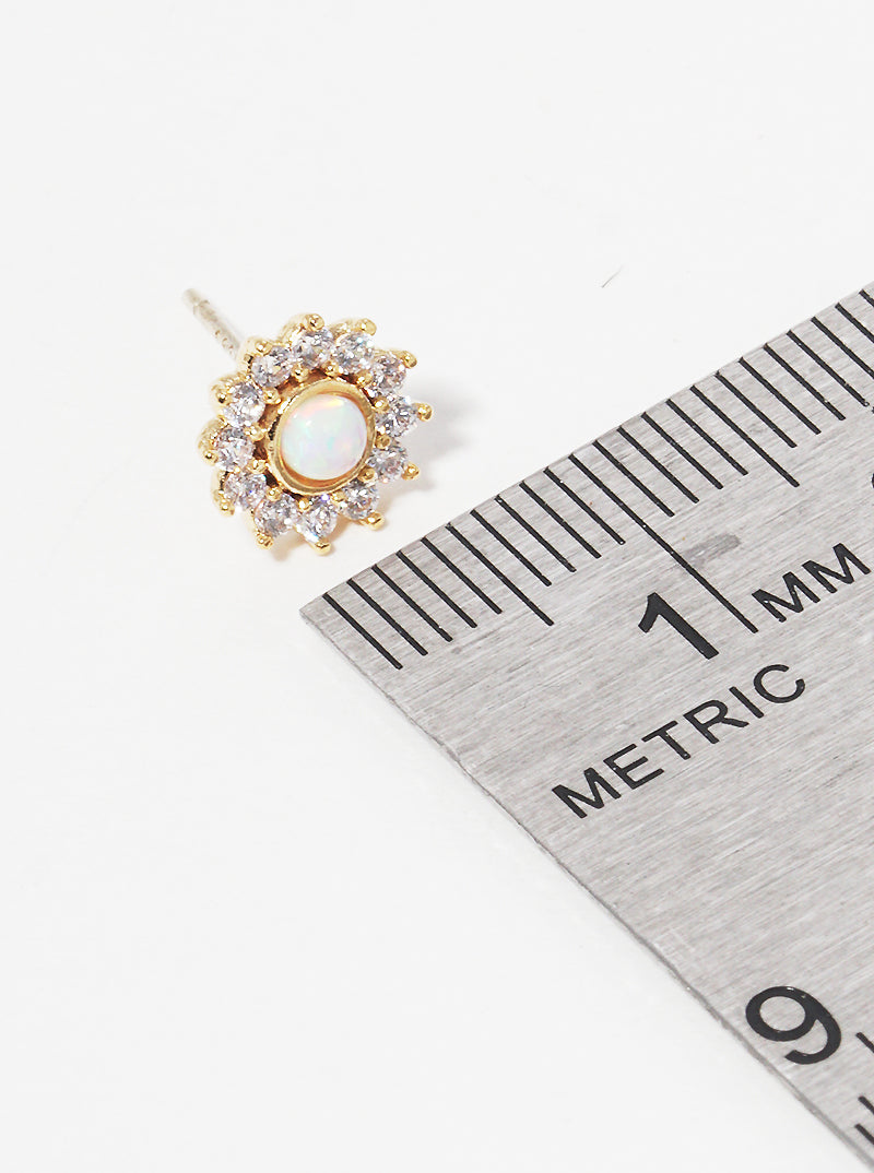 18K Gold Dipped CZ Pave Opal Flower Post Stud Earrings