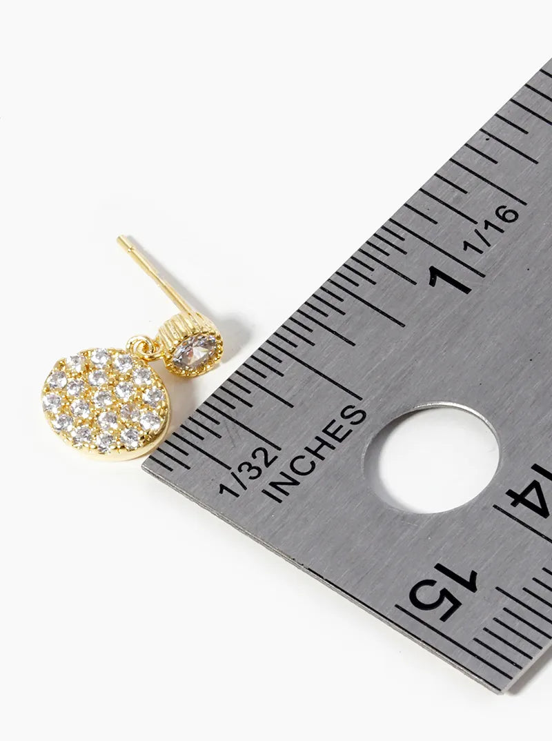 18K-Gold-Dipped CZ-Pave Oval Drop Dangle Post Earrings