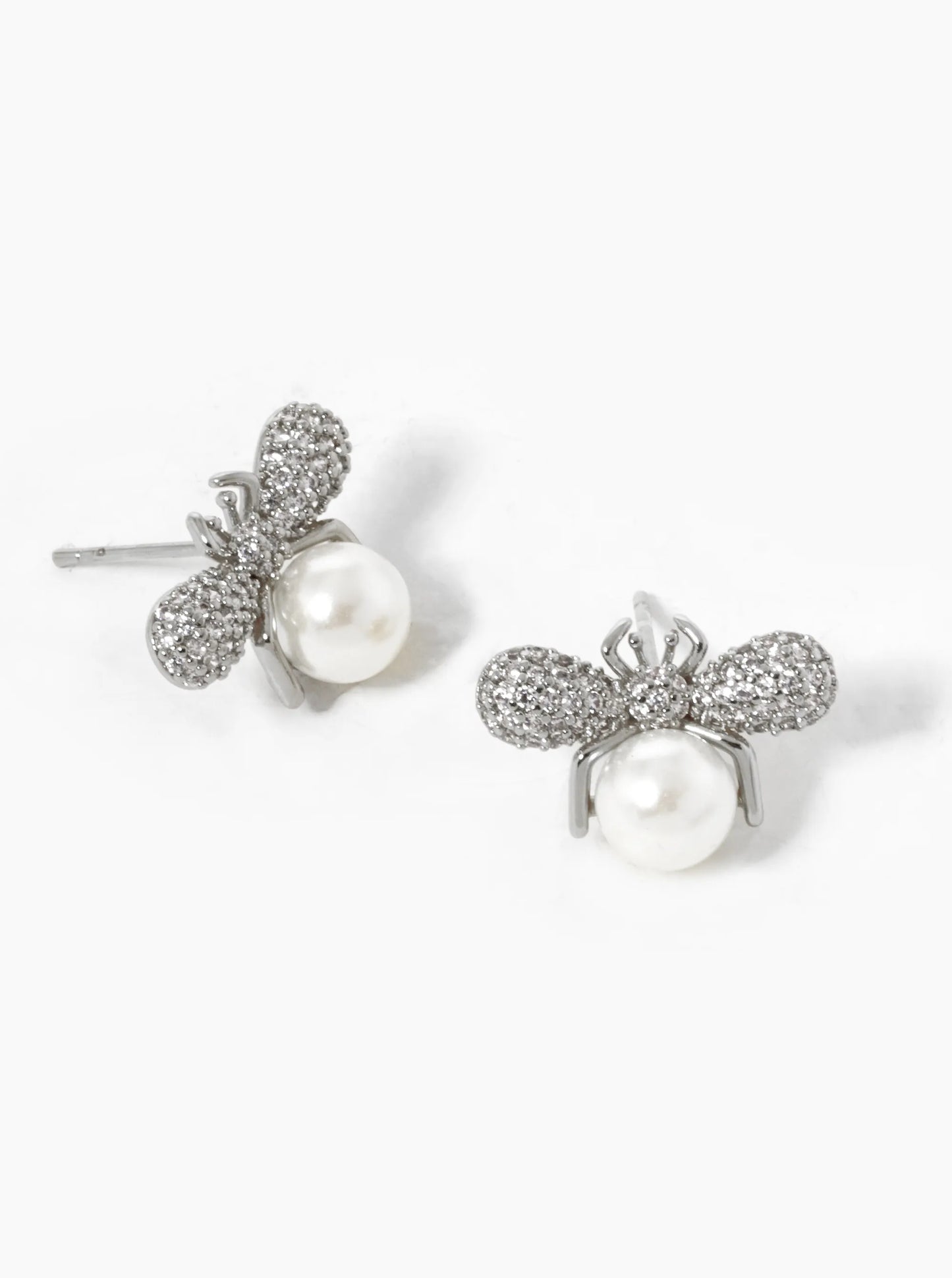 18K Gold Dipped CZ Pave Pearl Bumblebee Stud Earrings
