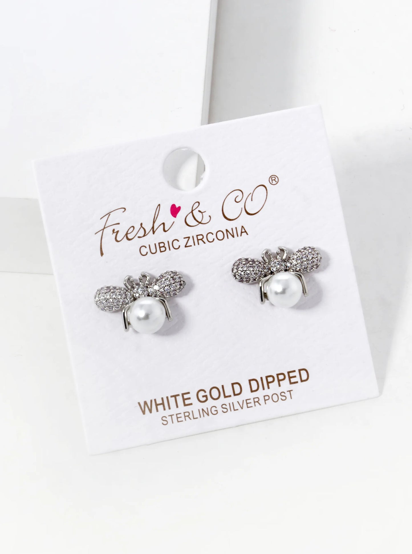 18K Gold Dipped CZ Pave Pearl Bumblebee Stud Earrings