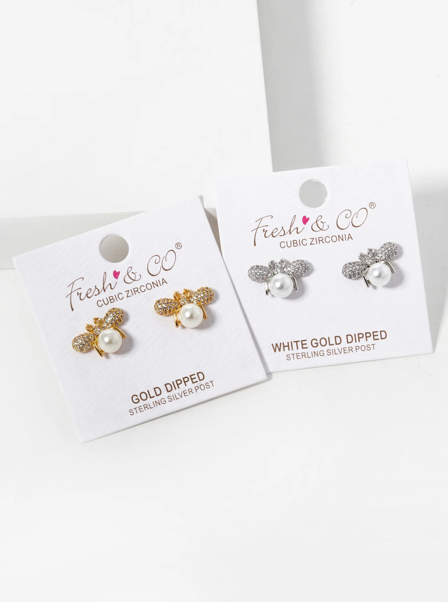 18K Gold Dipped CZ Pave Pearl Bumblebee Stud Earrings