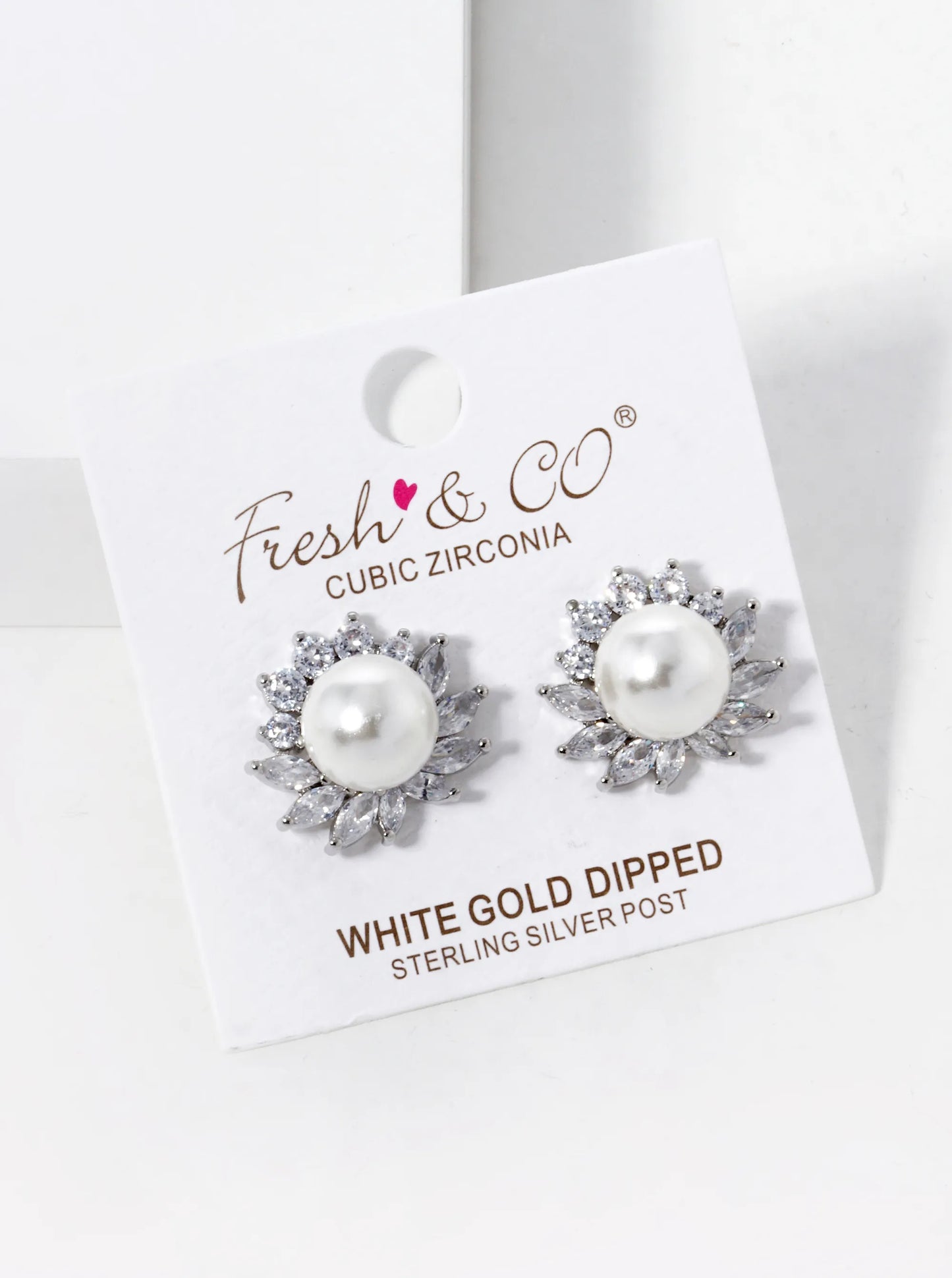 18K-Gold-Dipped CZ Pave Pearl Flower Stud Earrings