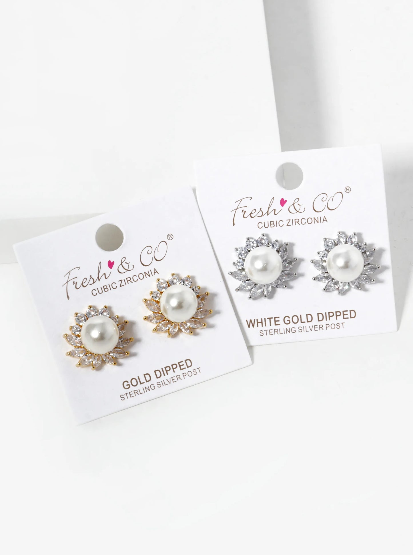18K-Gold-Dipped CZ Pave Pearl Flower Stud Earrings