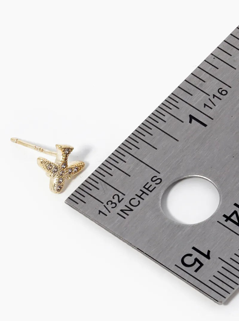 18K Gold Dipped CZ Pave Plane Stud Earrings