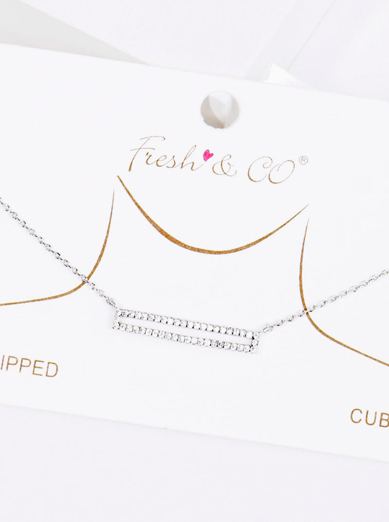 18K Gold Dipped CZ Pave Rectangle Pendant Delicate Necklace