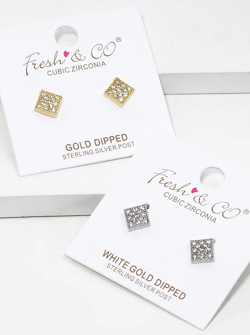 18k Gold Dipped CZ Pave Wishbone Post Stud Earrings