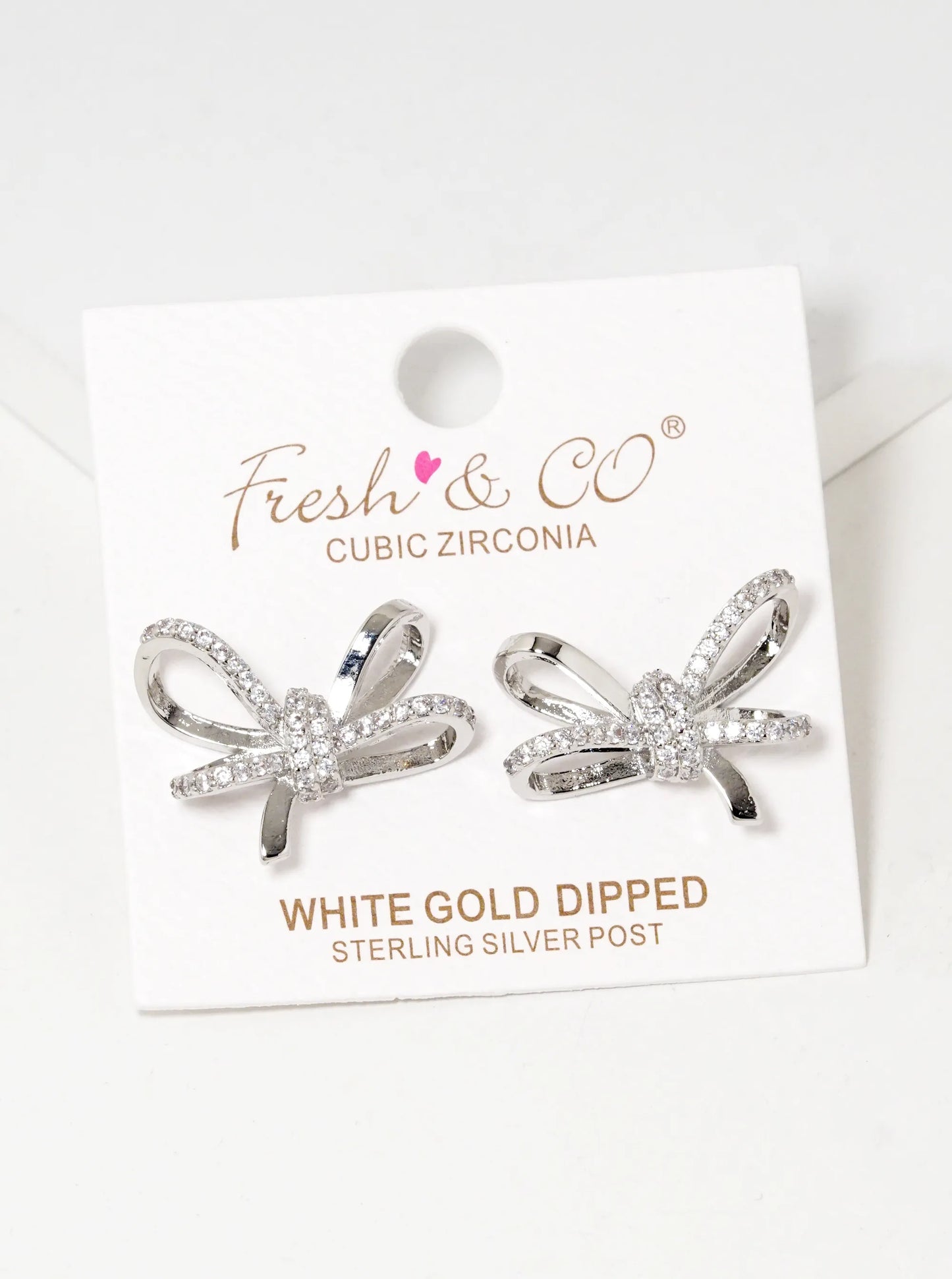 18K Gold Dipped CZ Pave Ribbon Bow Stud Earrings