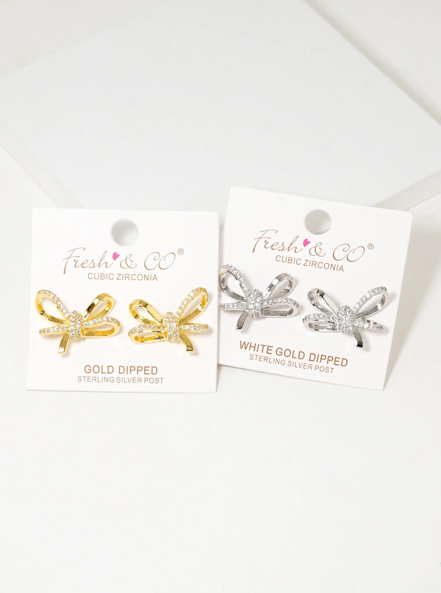 18K Gold Dipped CZ Pave Ribbon Bow Stud Earrings
