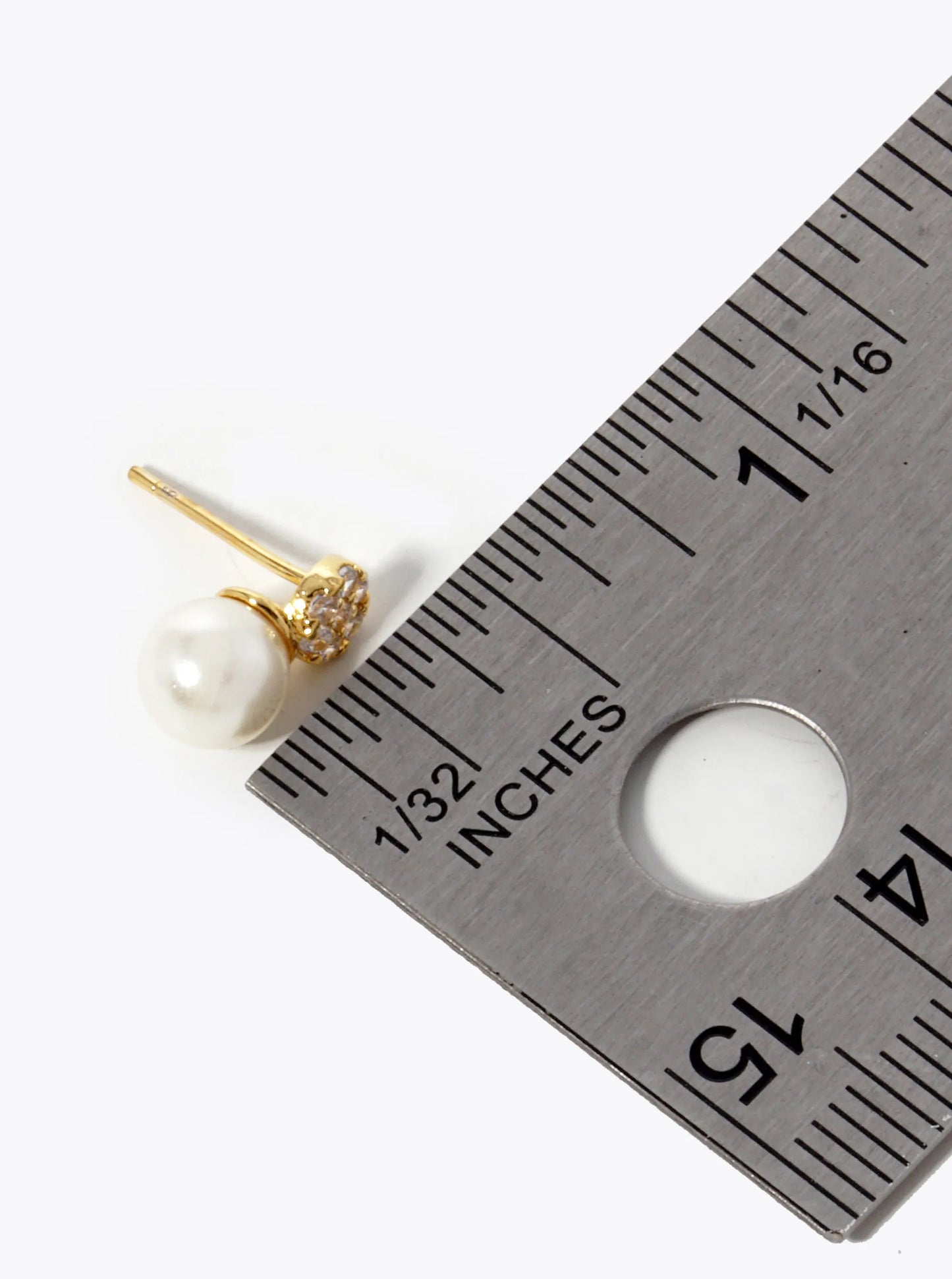 18K-Gold-Dipped CZ Pave Round With Pearl Drop Stud Earrings