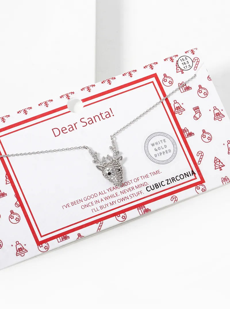 18K Gold Dipped CZ Pave Rudolph Pendant Christmas Necklace