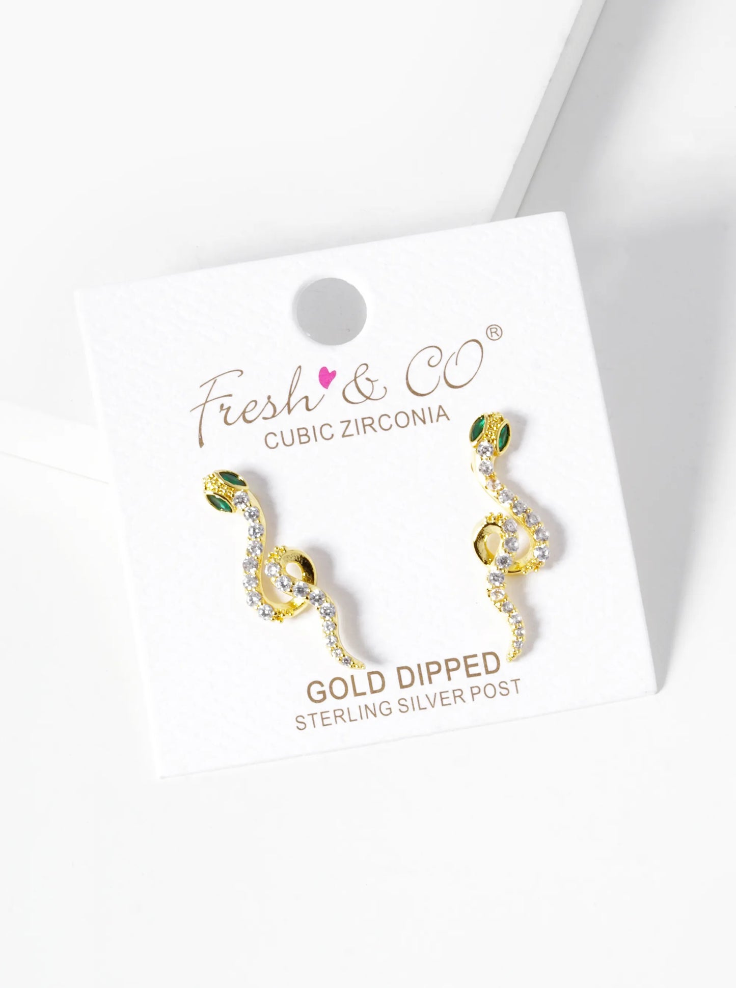 18K Gold Dipped CZ Pave Snake Stud Earrings