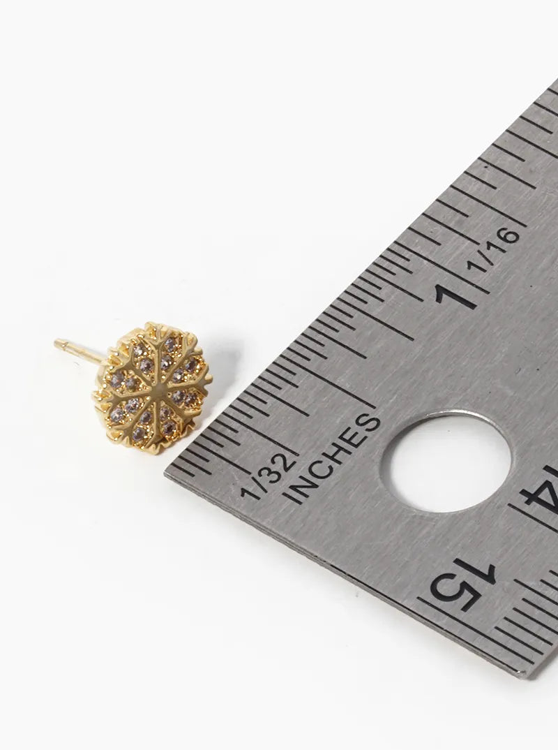 18K Gold Dipped CZ Pave Snowflake Stud Earrings