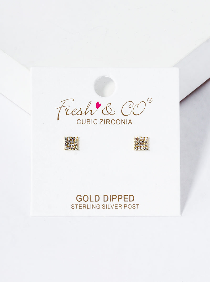 White Gold Dipped CZ Pave Frog Post Stud Earrings