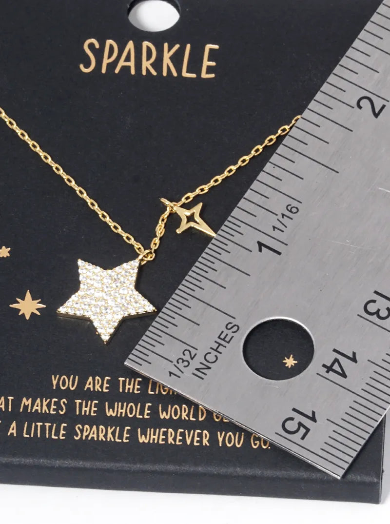 18K Gold Dipped CZ Pave Star Pendant Necklace