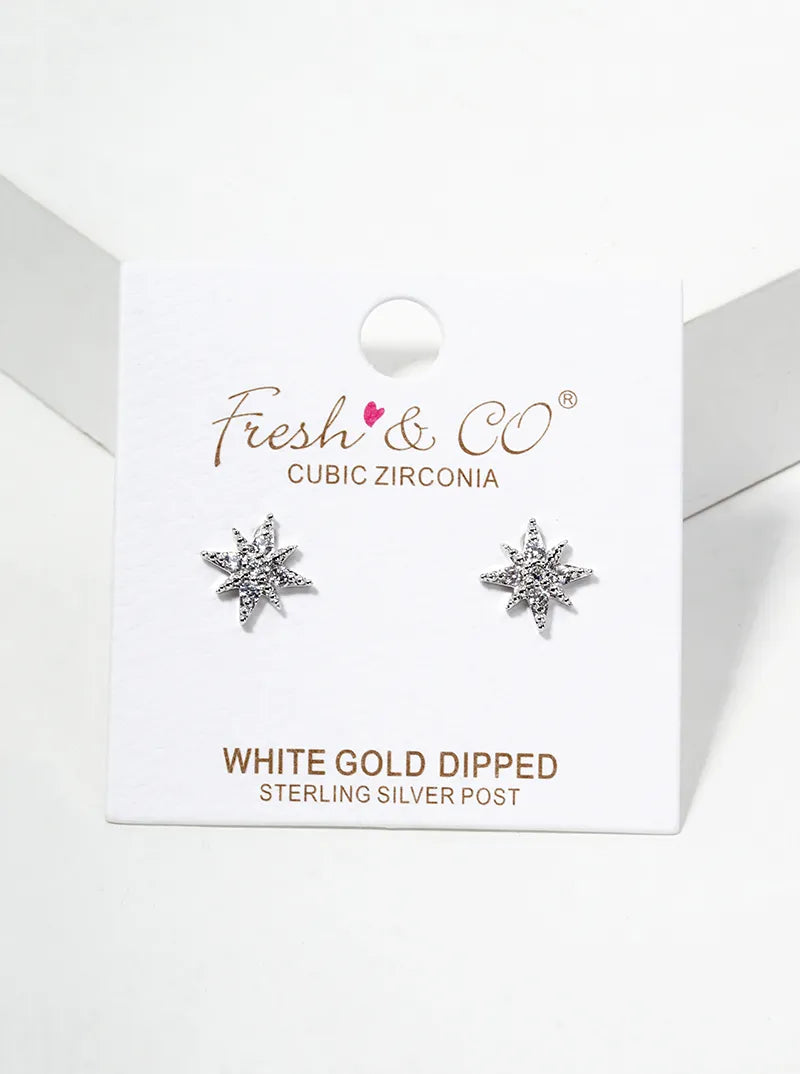 18k Gold Dipped Symmetrical CZ Pave Double Curved Bar Post Stud Earrings