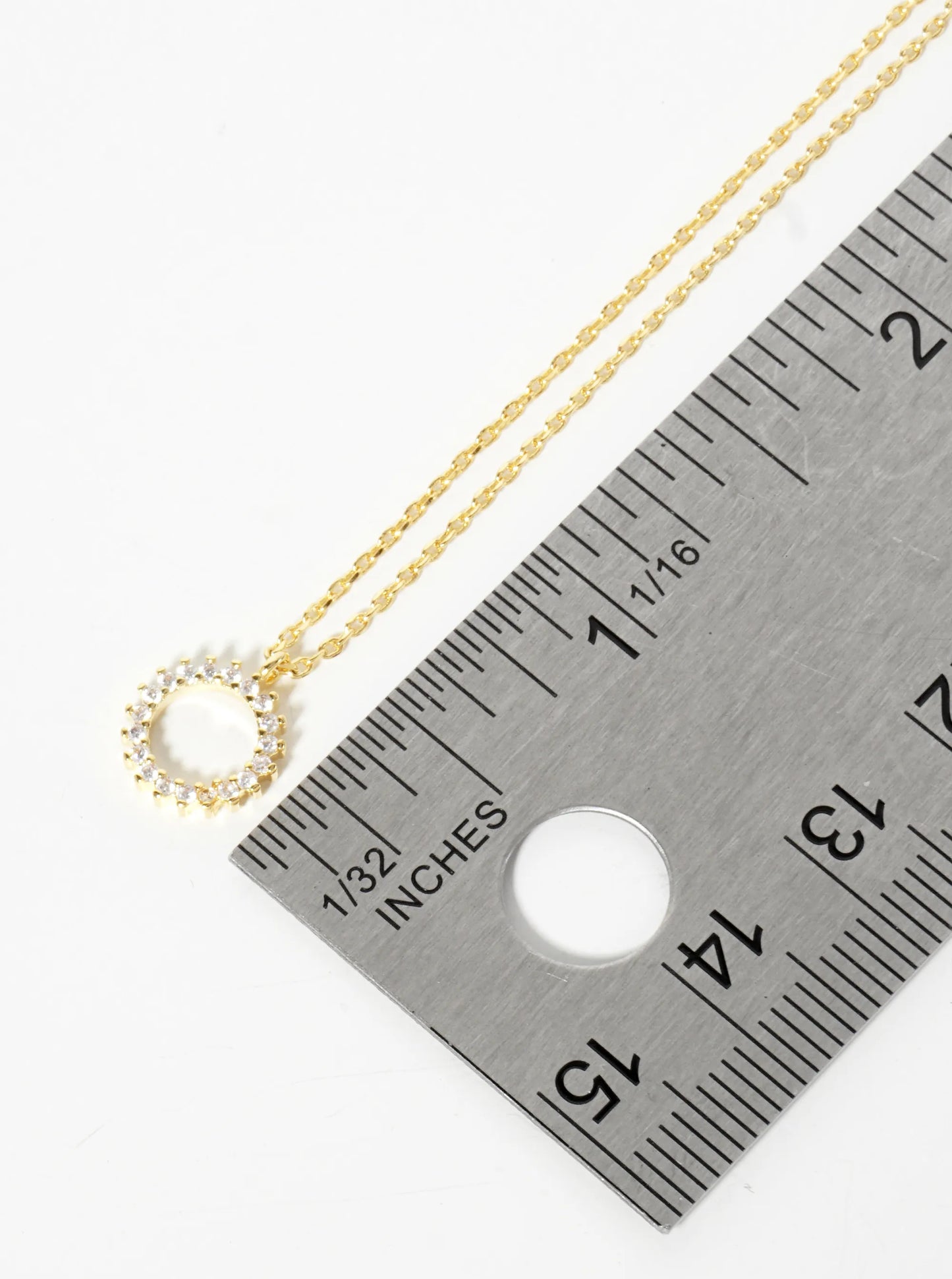 18K-Gold-Dipped CZ Pave Sun-Like Circle Pendant Necklace
