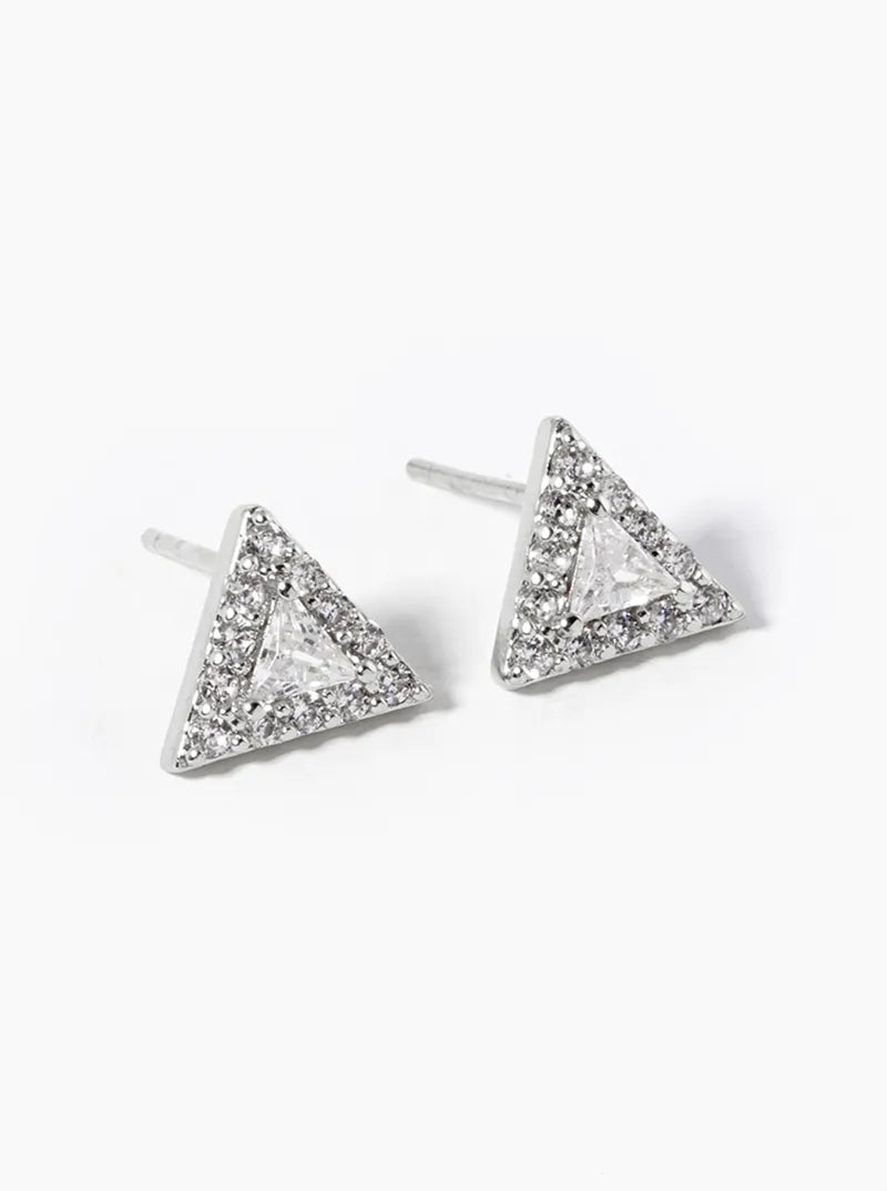18K-Gold-Dipped CZ Pave Triangle Post Stud Earrings