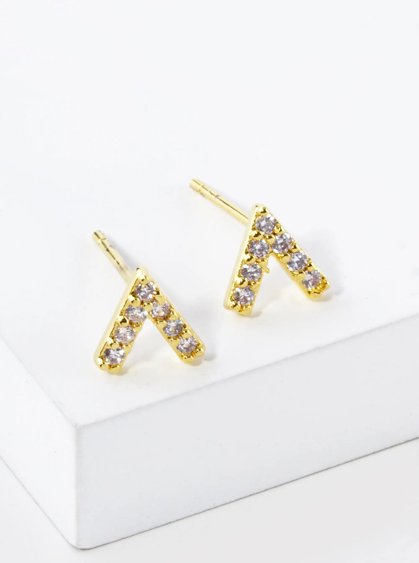 18K Gold Dipped CZ Pave Triangle Shape Stud Earrings