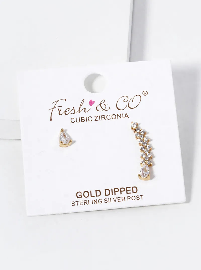 18K-Gold-Dipped CZ-Pave Uneven Stud Earrings