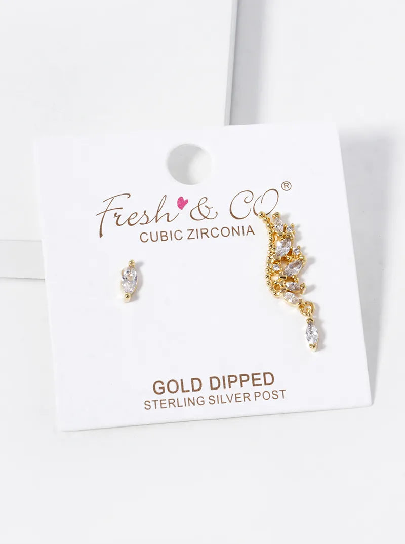 18K-Gold-Dipped CZ-Pave Uneven Stud Earrings