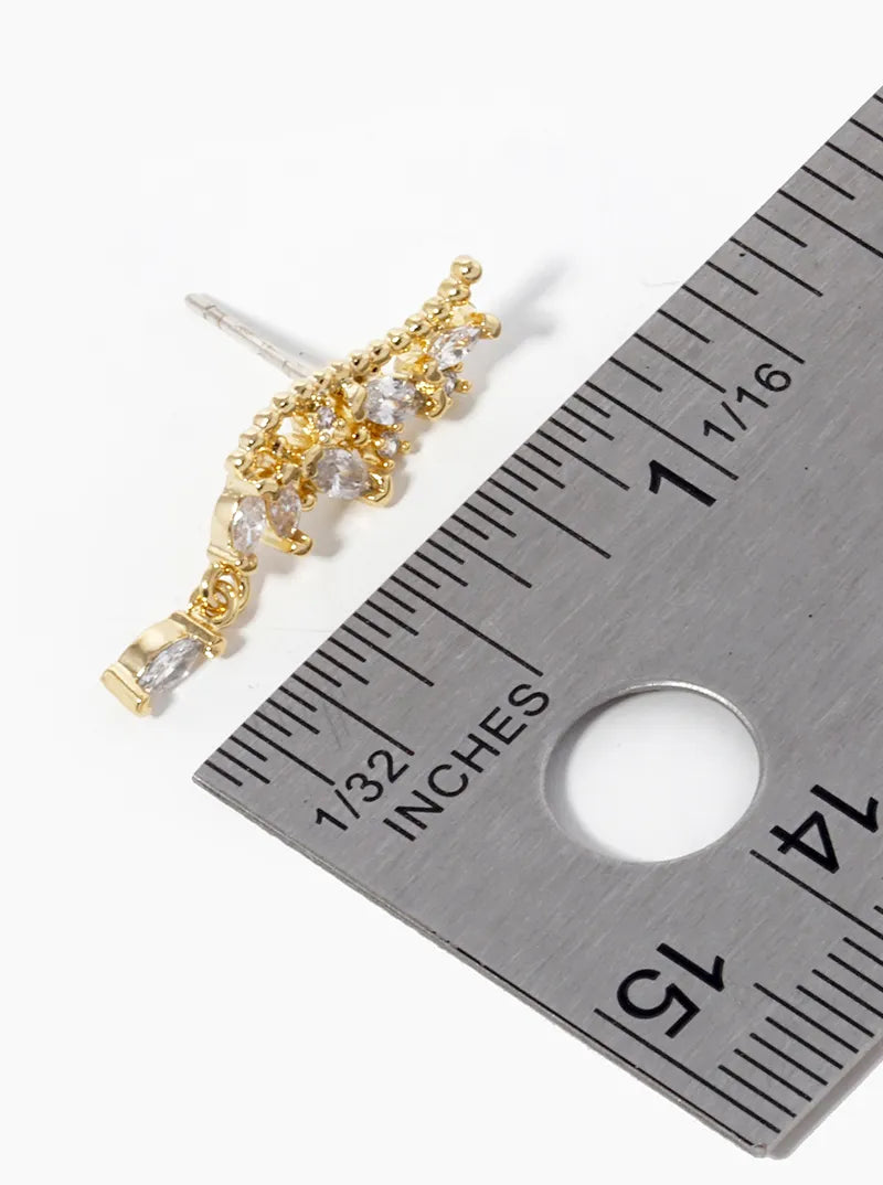 18K-Gold-Dipped CZ-Pave Uneven Stud Earrings