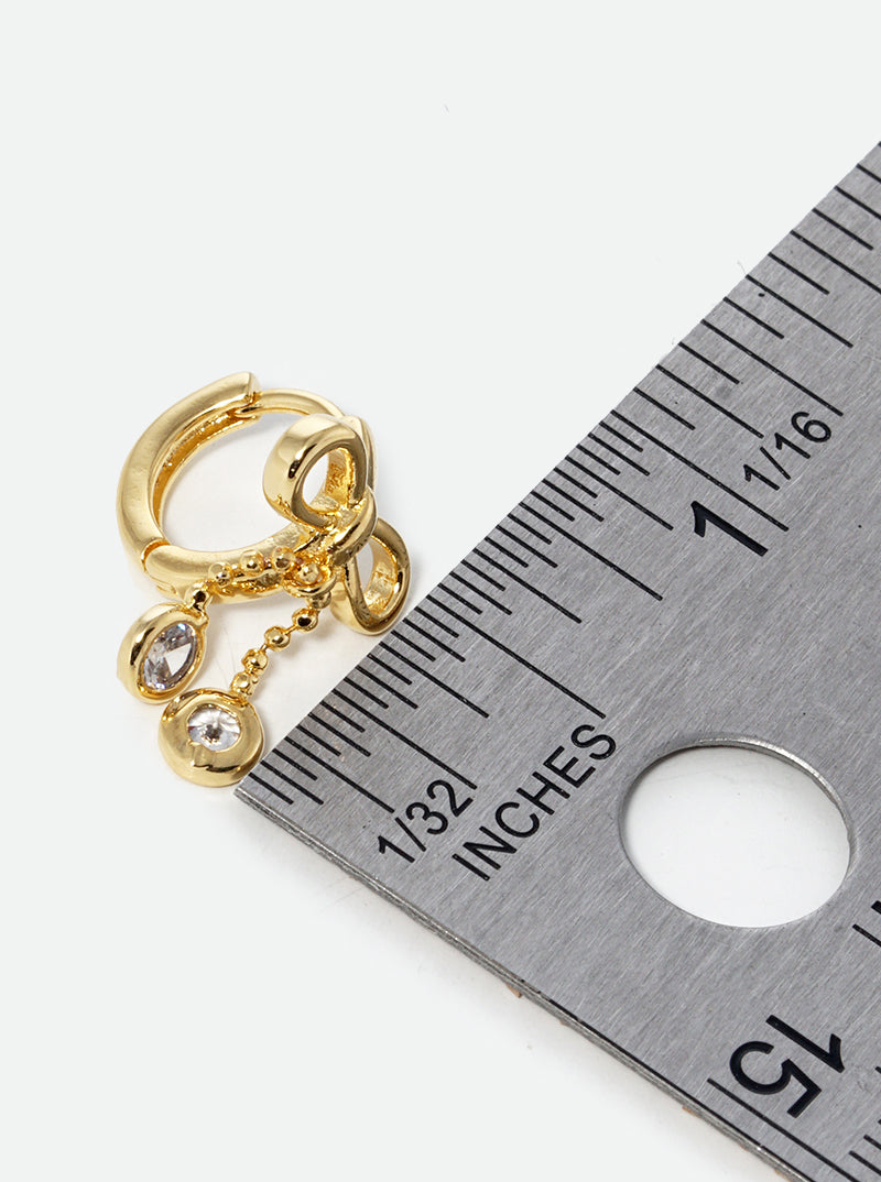 18K Gold Dipped CZ Ribbon Bow Drop 8mm Huggie Hoop Earrings
