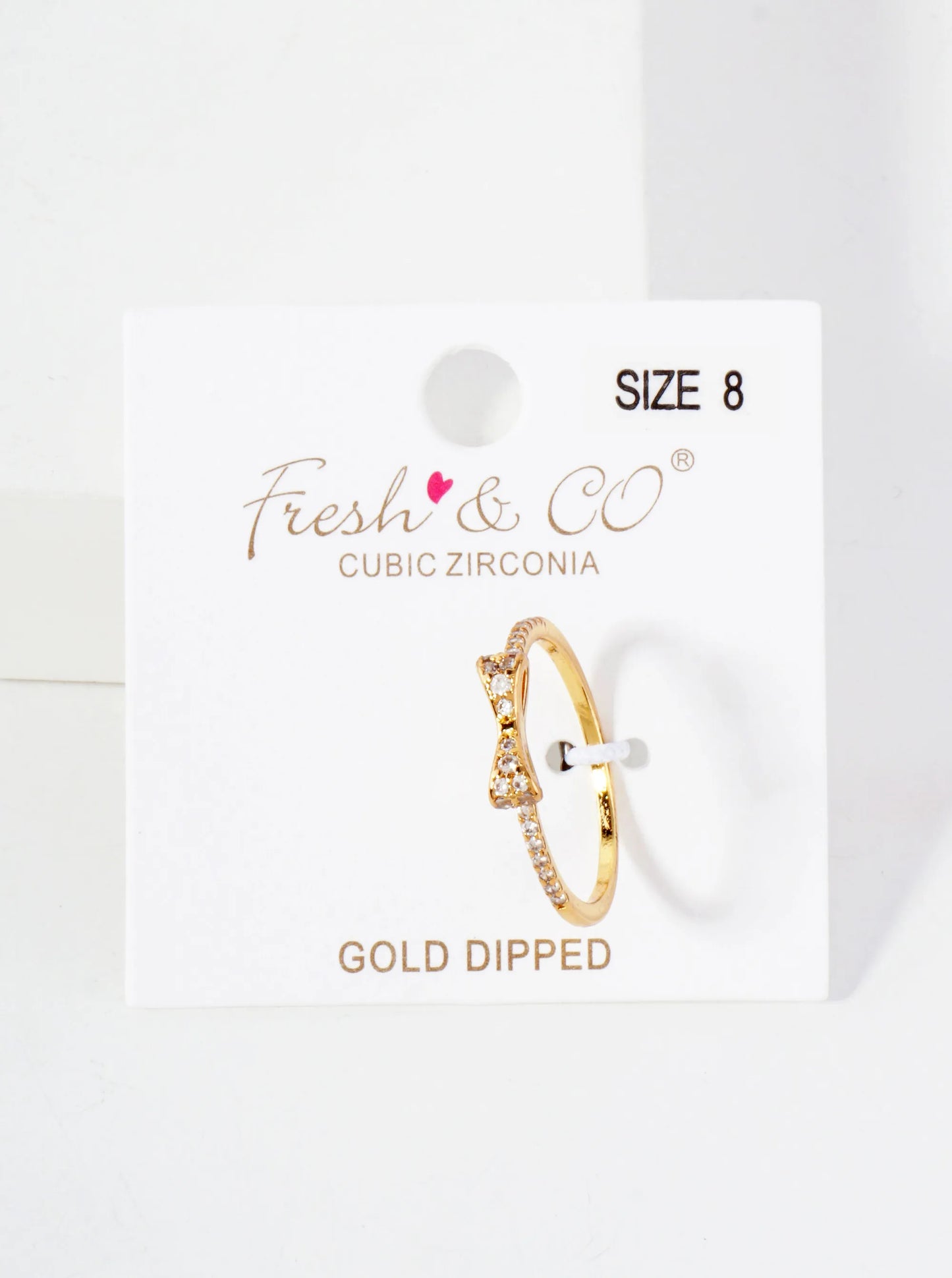 18K-Gold-Dipped CZ Ribbon Bow Minimalist Ring