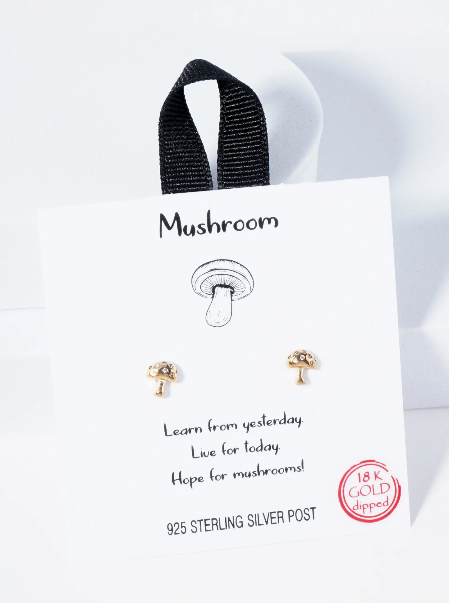 18K Gold Dipped CZ Studded Tiny Mushroom Stud Earrings