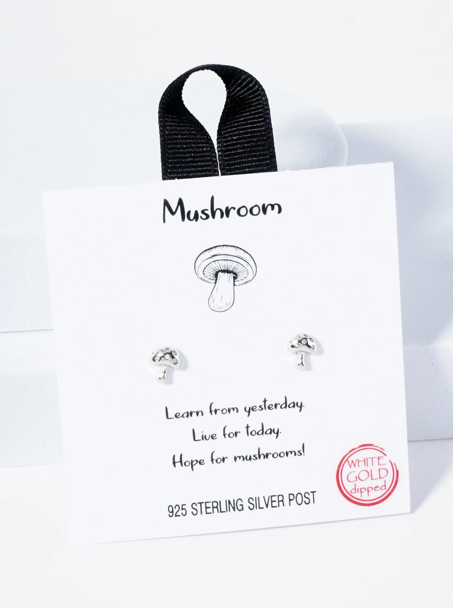 18K Gold Dipped CZ Studded Tiny Mushroom Stud Earrings