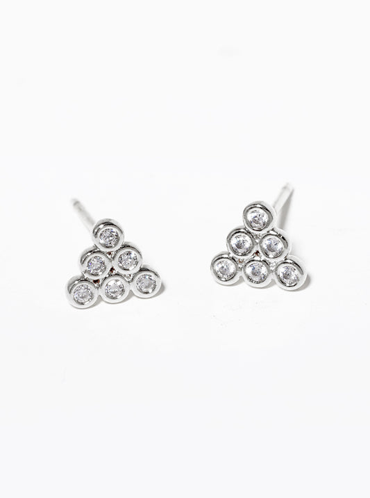 White Gold Dipped CZ Pave Five Flower Post Stud Earrings
