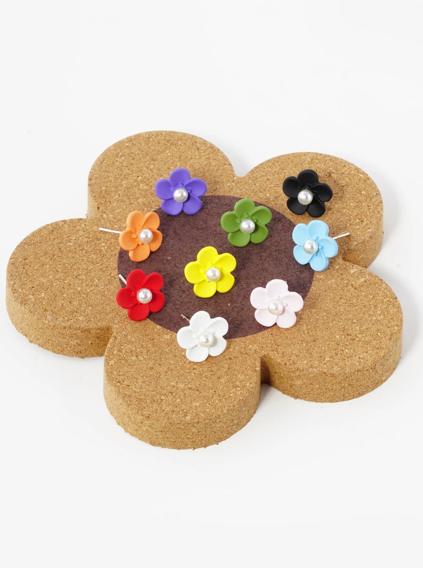 18K Gold Dipped Colorful 3D Flower 12mm Button Post Earrings With Pearl