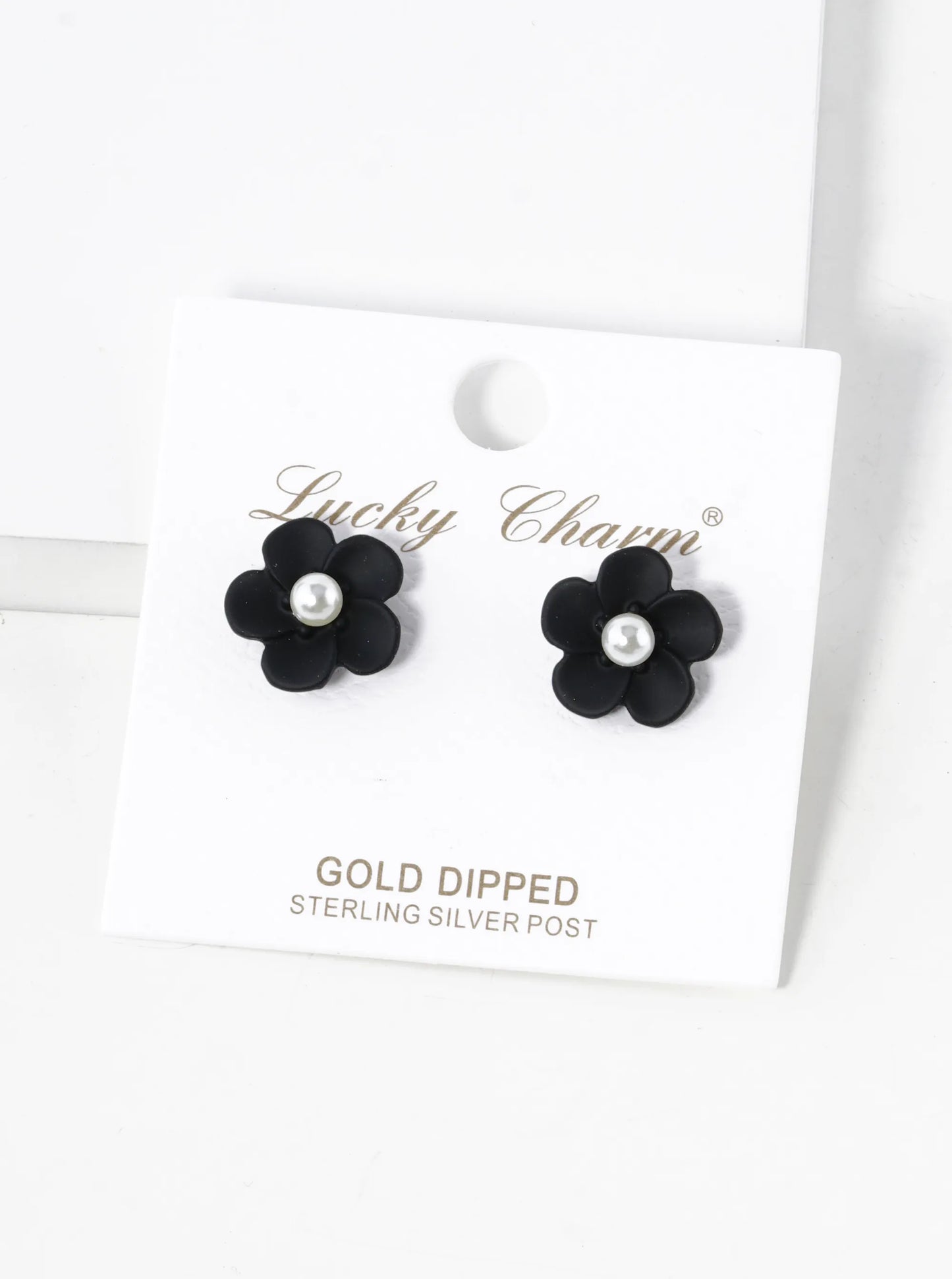 18K Gold Dipped Colorful 3D Flower 12mm Button Post Earrings With Pearl
