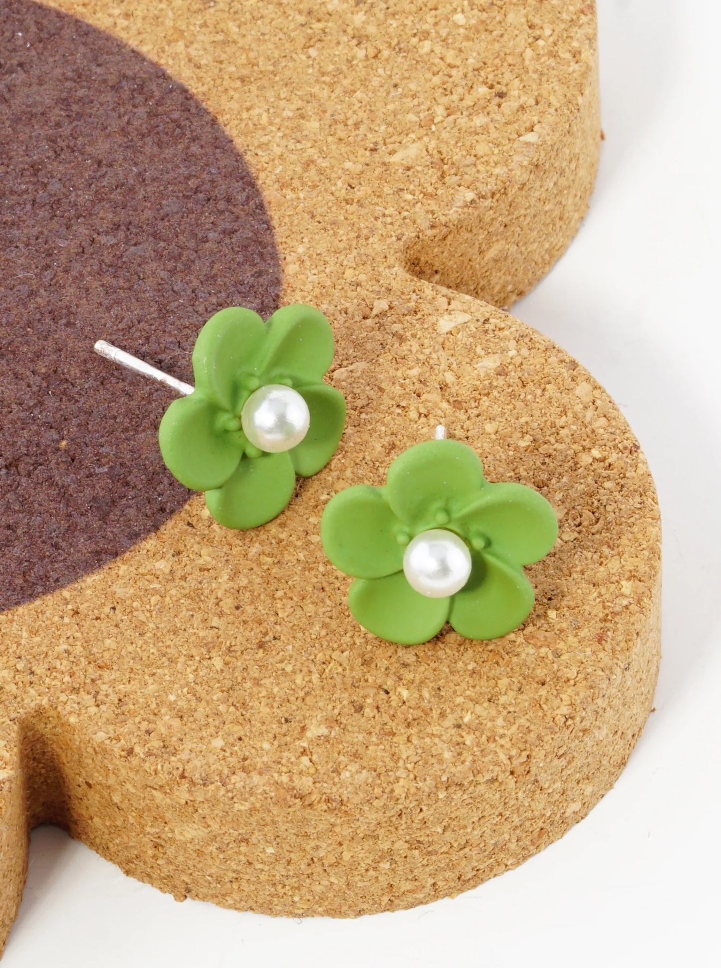 18K Gold Dipped Colorful 3D Flower 12mm Button Post Earrings With Pearl